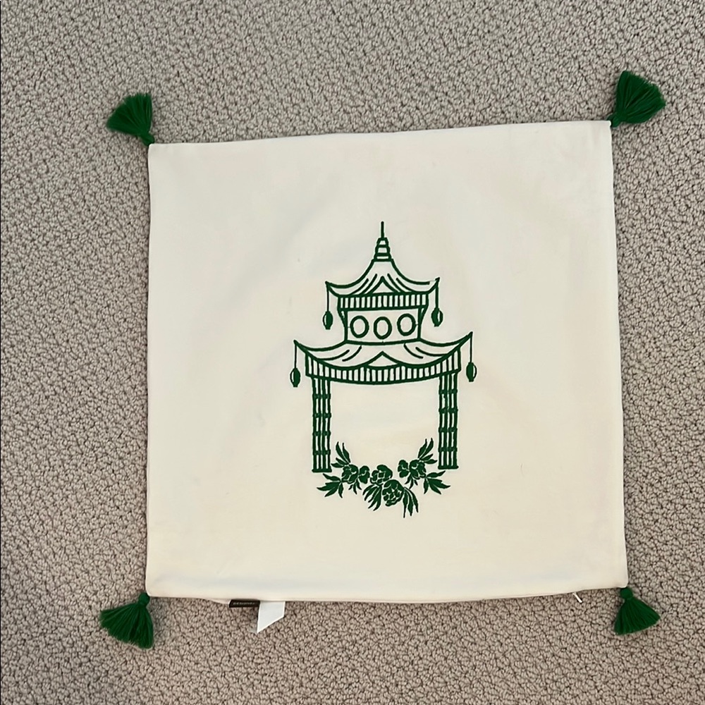 Decorative Cushion Cover with Green Embroidery